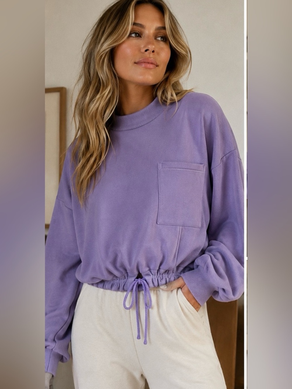 nap Loungewear women’s Lavender crop Drawstring sweater size M